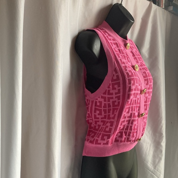Shein Geo Pattern Button Front Knit Tank Top Hot Pink Size Large - Picture 4 of 13